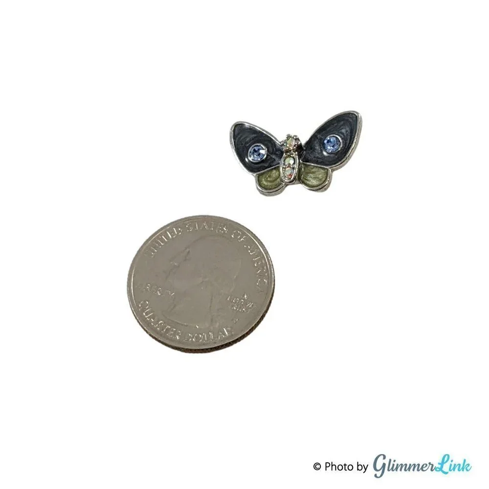 Dainty Blue & Green Enameled Rhinestones Butterfly Pin